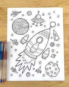 Cute Space Coloring Page Set Downloadable PDF files Etsy