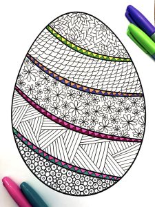 Banded Easter Egg PDF Zentangle Coloring Page Scribble & Stitch