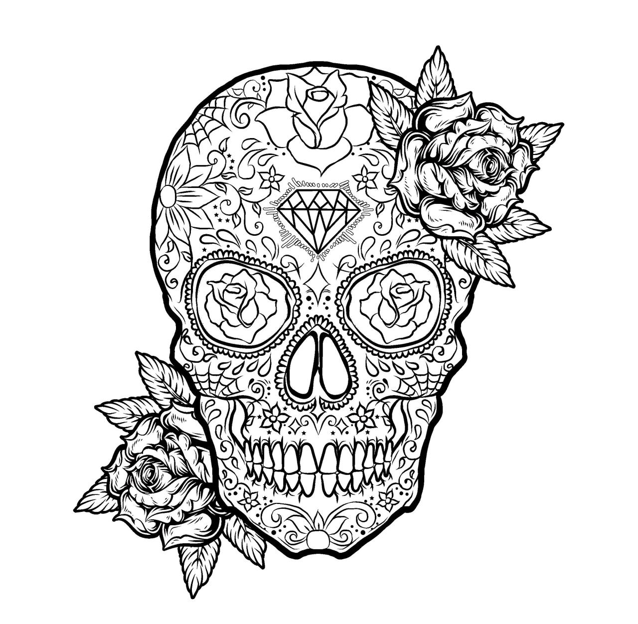 Skull for Coloring Page JPG PDF for Adults Etsy
