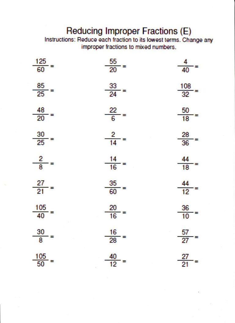 Changing Mixed Number To Improper Fraction And Vice Versa Worksheet