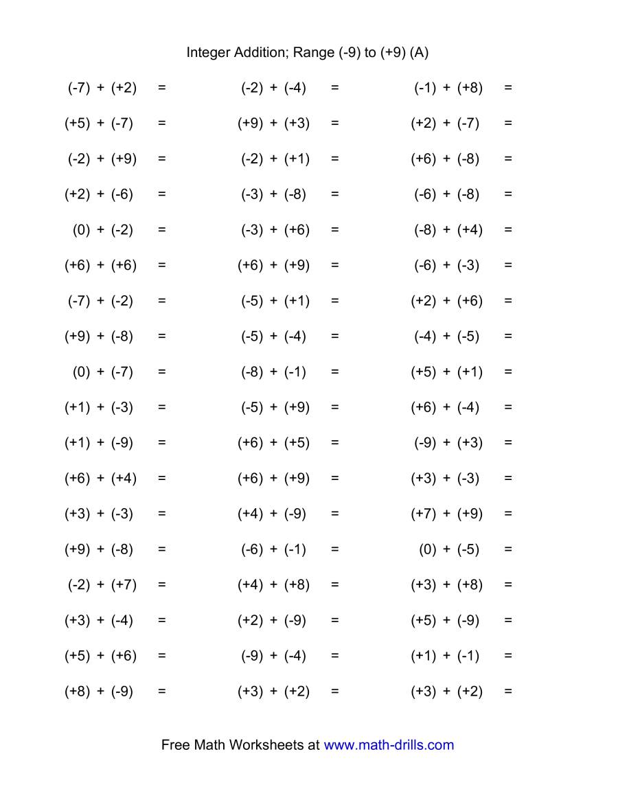 Adding And Subtracting Integers Worksheet Pdf Free