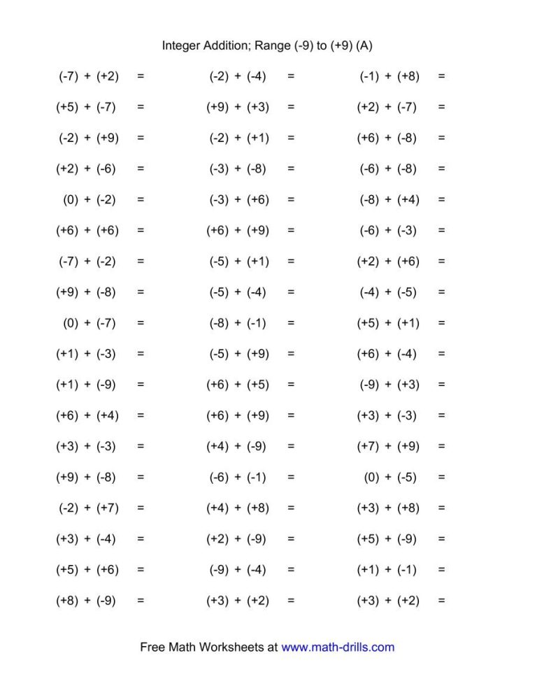 Adding And Subtracting Integers Worksheets Pdf