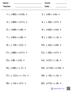 Integers Worksheets Dynamically Created Integers Worksheets