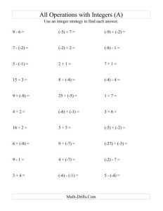 Adding Subtracting Negative Numbers Worksheet Tes adding subtracting