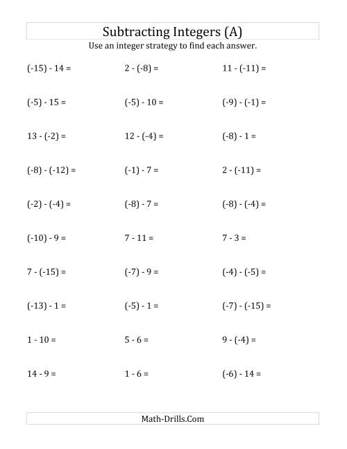 Subtracting Integers from (15) to (+15) (Negative Numbers in
