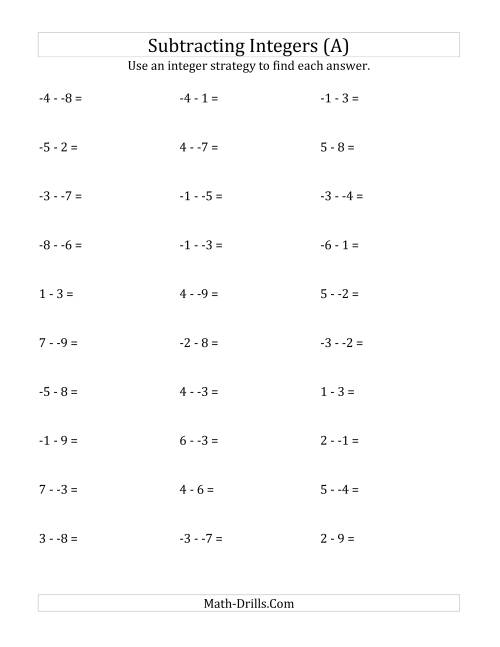 Adding And Subtracting Integers Worksheet 8Th Grade