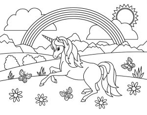 Kids Rainbow Unicorn Coloring Page Painting by Crista Forest