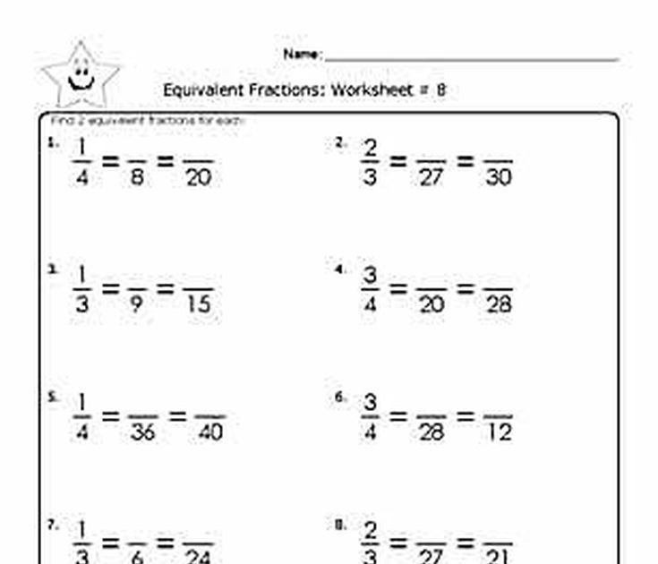 Equivalent Fractions Grade 5 Equivalent Fractions Worksheet 4Th Grade