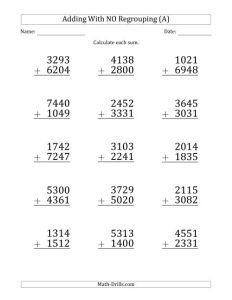 Large Print 4Digit Plus 4Digit Addition with NO Regrouping (A)