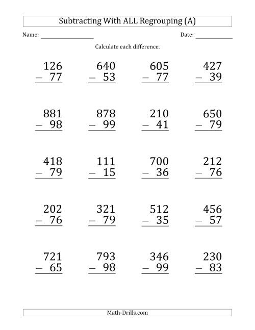 2 Digit Subtraction Regrouping Coloring Pages