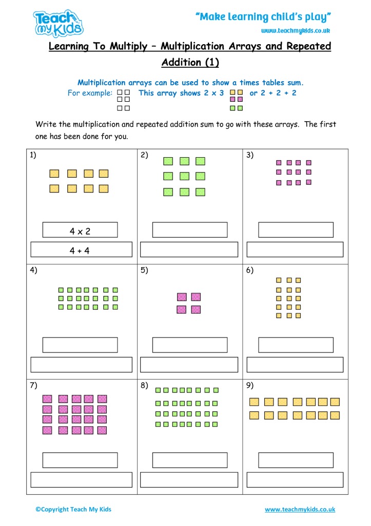 Multiplication Arrays Worksheets For Grade 1