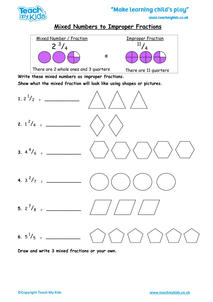 Mixed Number To Improper Fraction Worksheet Year 5