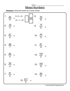 Mixed Numbers Worksheets For Third Grade fraction worksheets4th grade