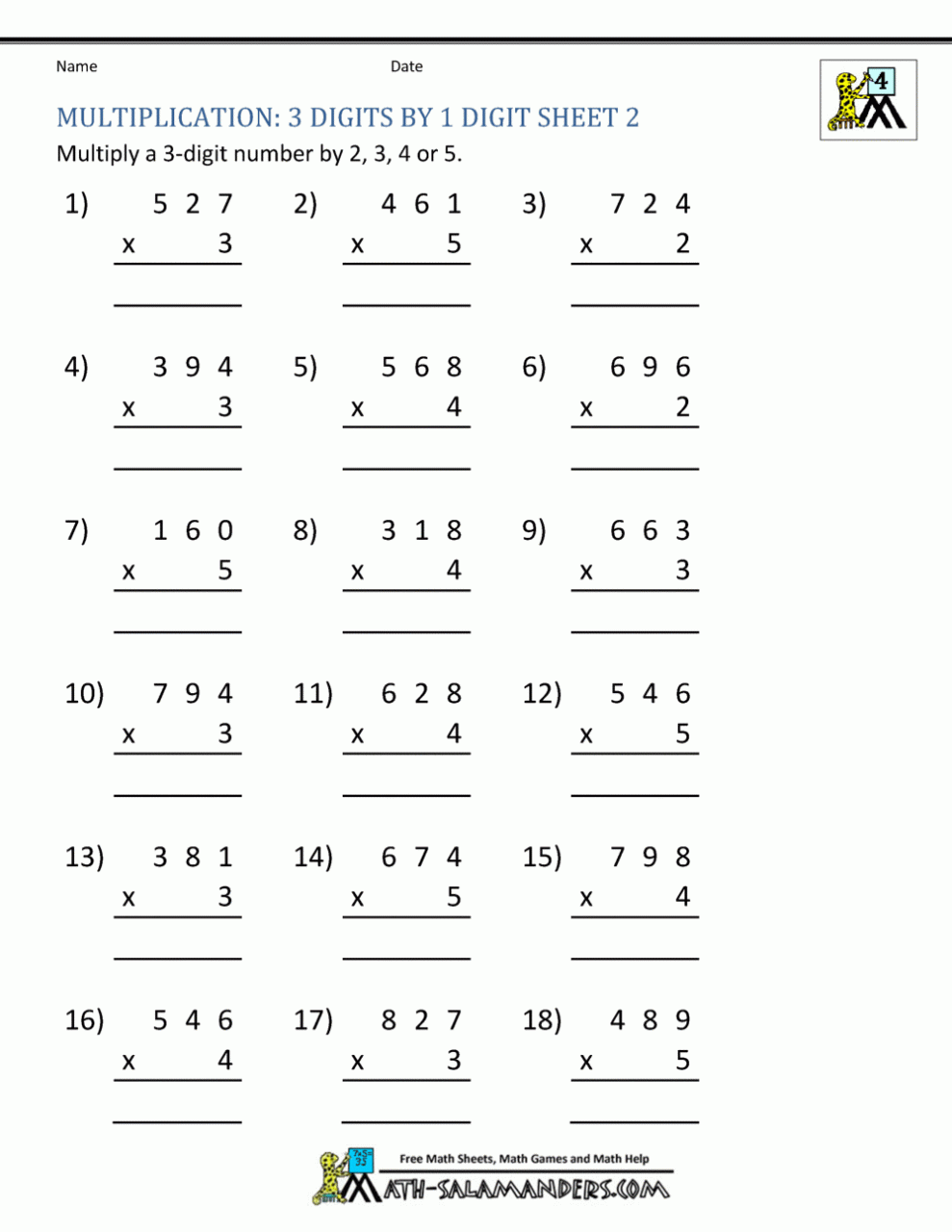 Printable Multiplication Table Worksheets Grade 4