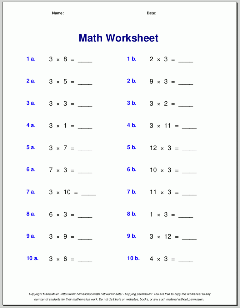 Multiplication Word Problems Worksheets For Grade 3