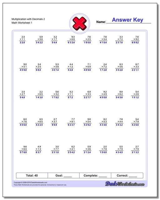 How To Multiply Decimals Worksheet
