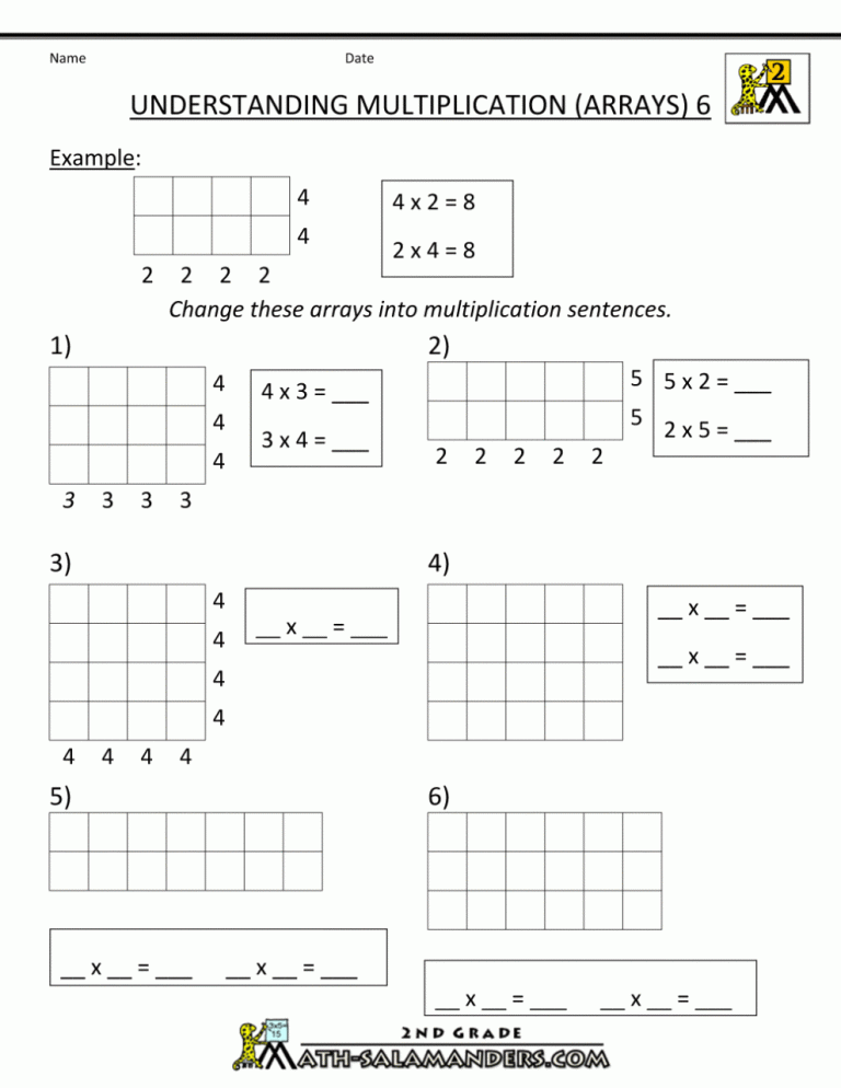 Multiplication With Arrays Worksheets Pdf