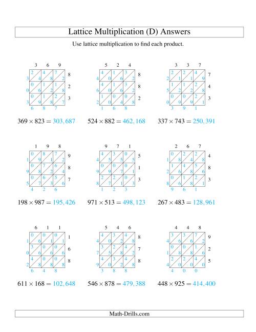 Lattice Multiplication Worksheets 3 By 2 Pdf