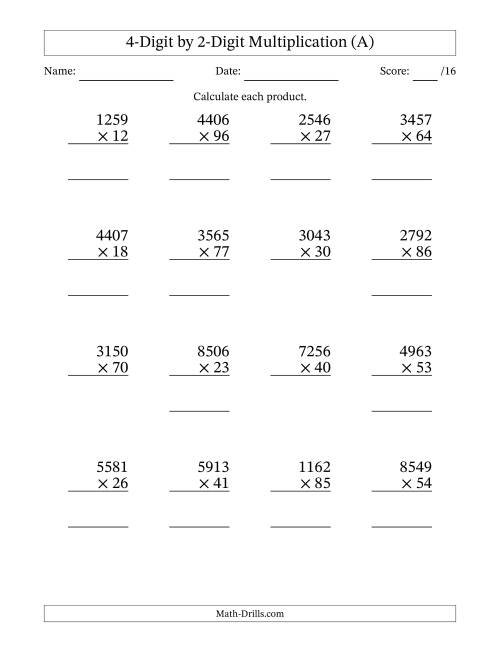 Multiplication Worksheet 4 Digit By 1 Digit