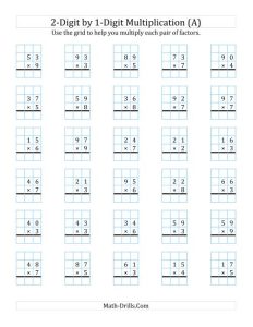 2Digit by 1Digit Multiplication with Grid Support (A) Long