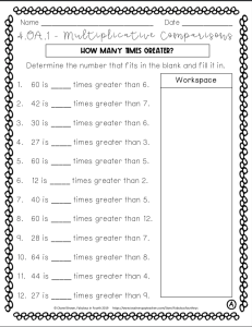 Multiplicative Comparison Worksheets 4th Grade Times Tables Worksheets