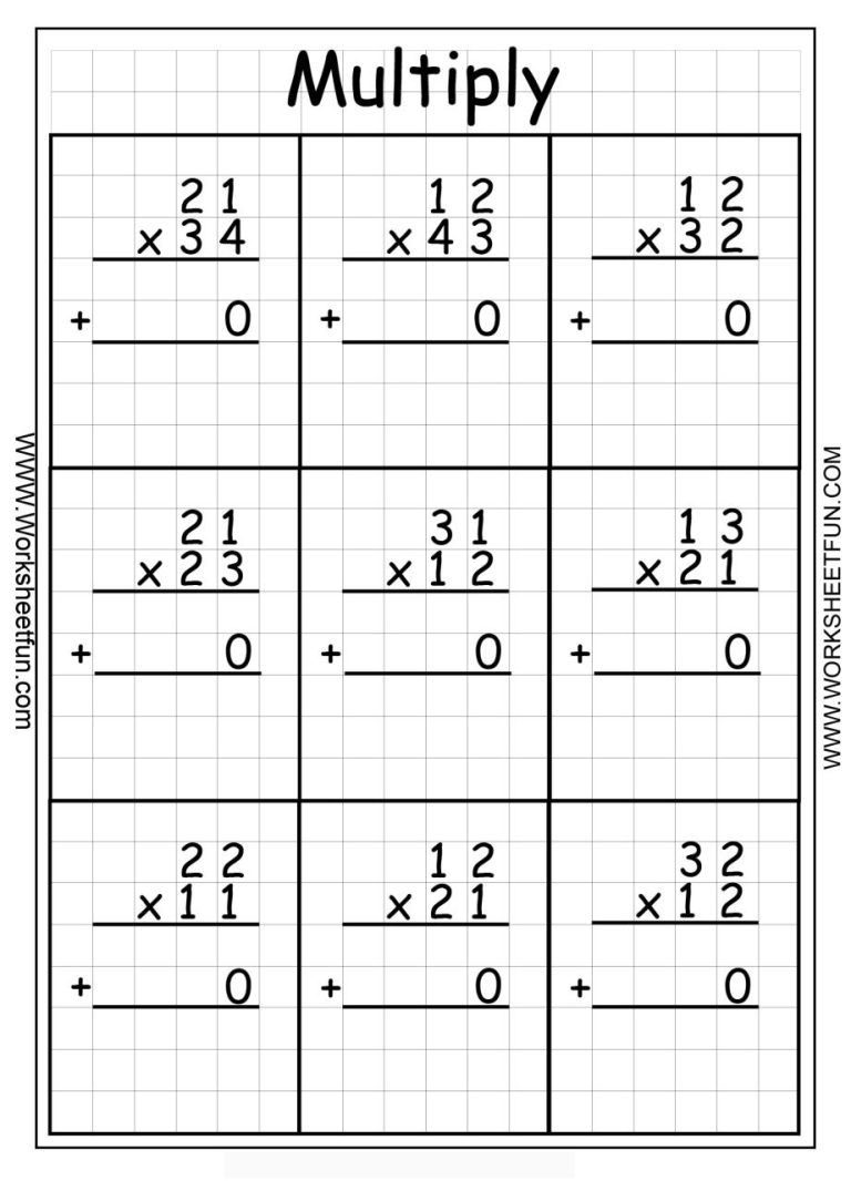 2 Digit By 2 Digit Multiplication Worksheets On Grid Paper