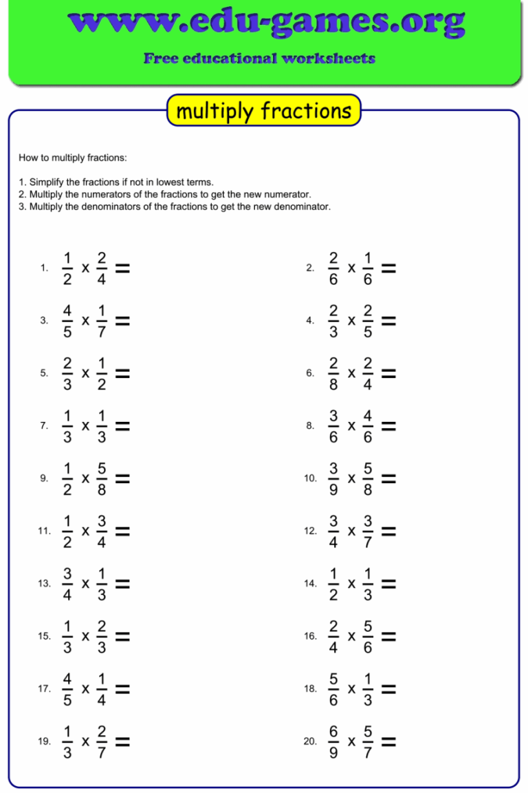 Multiply Fraction Worksheets For Grade 5