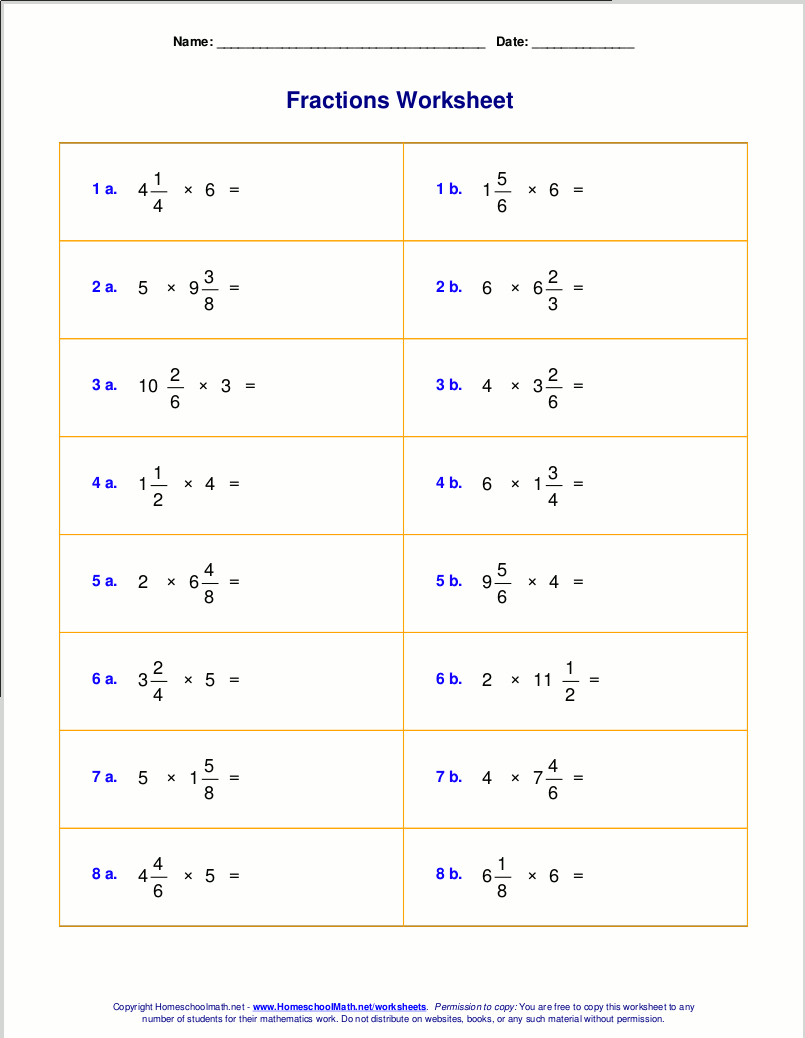 Multiplying Mixed Fractions Worksheets Pdf