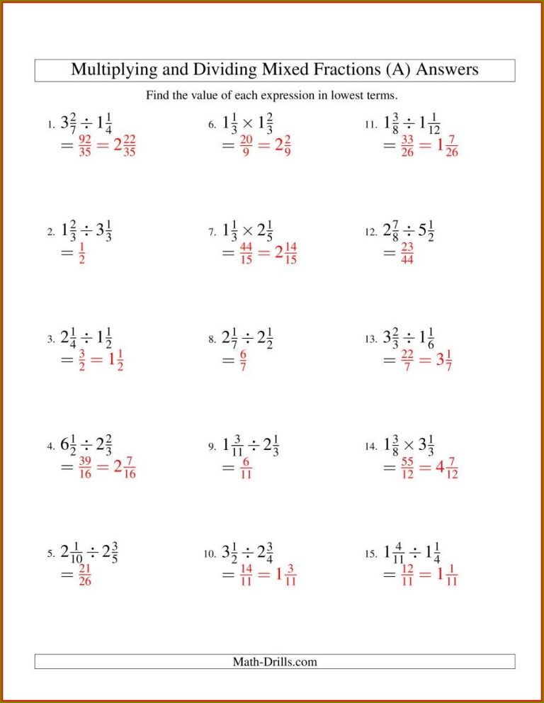 Multiplying And Dividing Fractions Worksheets Pdf 8Th Grade