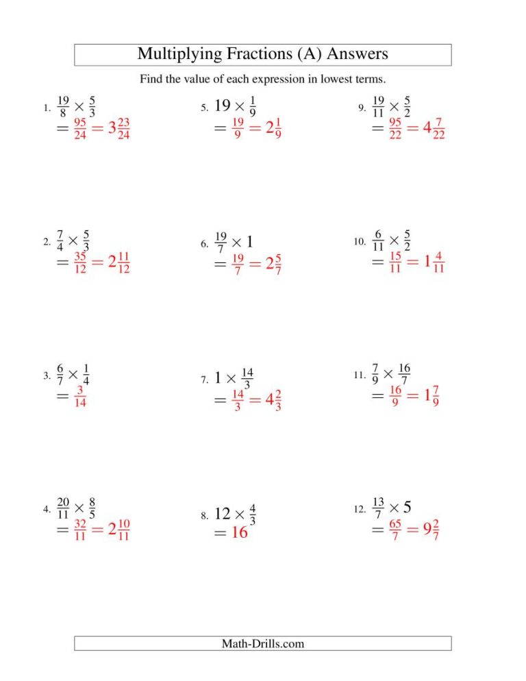 Multiplying Fractions By Whole Numbers Worksheets With Models