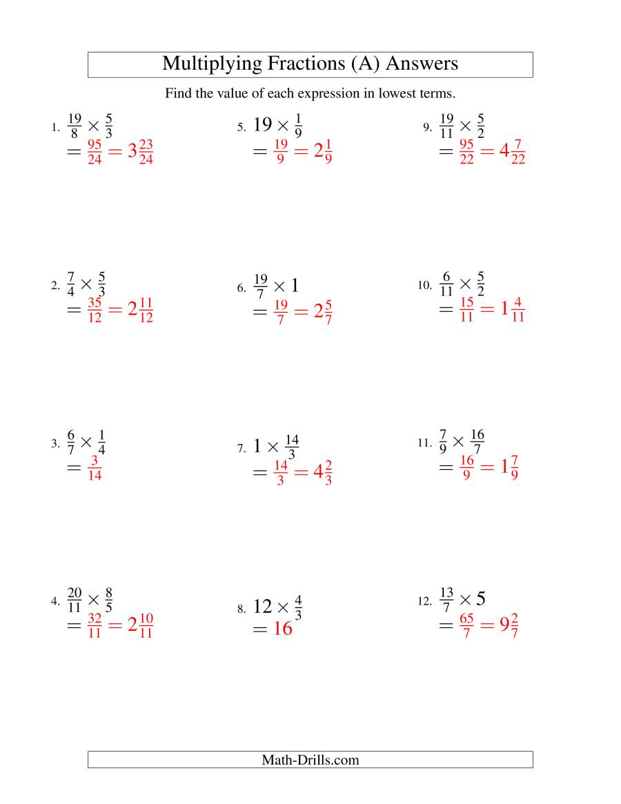 Multiplying Fractions By Whole Numbers With Models Worksheets