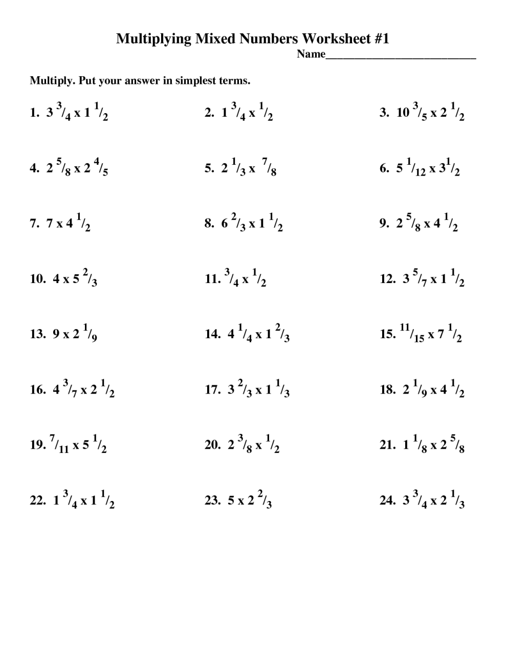 Multiplying Fractions And Mixed Numbers Worksheet 5Th Grade