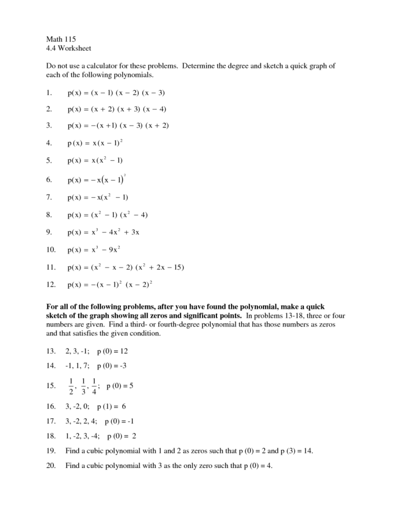 Adding Subtracting Multiplying And Dividing Polynomials Worksheet Pdf