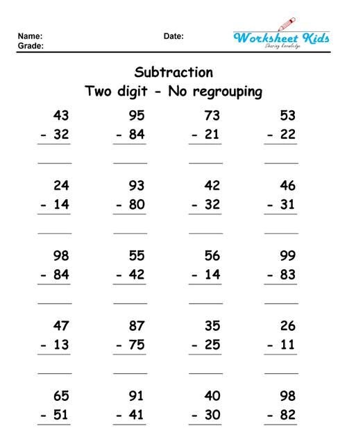 2 Digit Subtraction With Regrouping Worksheets