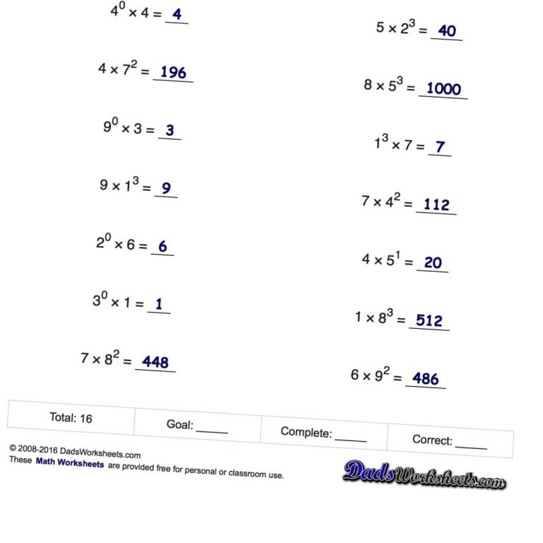 Dividing With Exponents Worksheet