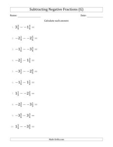 Subtracting Negative Mixed Fractions with Denominators to Sixths (G)