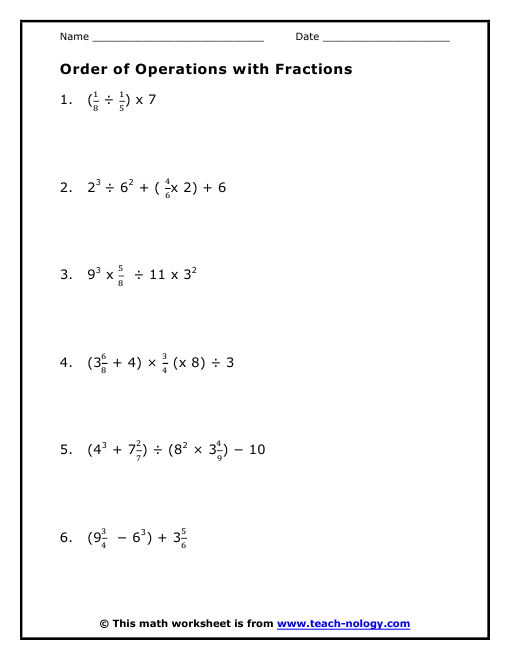 Fraction Mixed Operations Worksheet