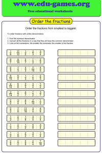 Ordering fractions unlike denominators worksheet.