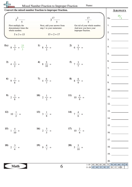 Improper Fractions Worksheets Grade 4