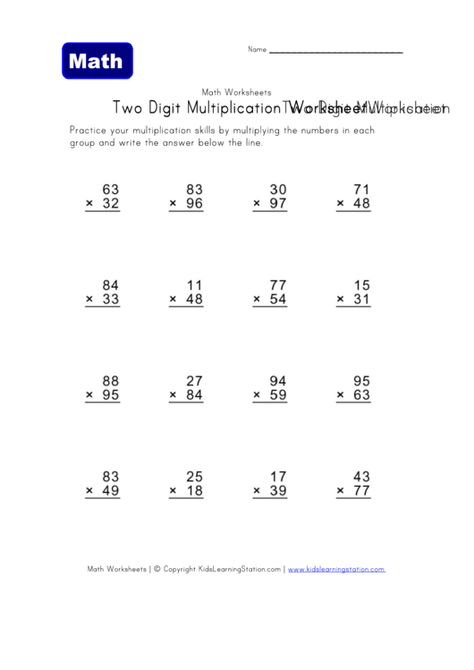 Multiplication Worksheets Two Digits