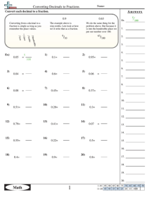 Converting Decimals To Fractions Worksheet With Answer Key printable