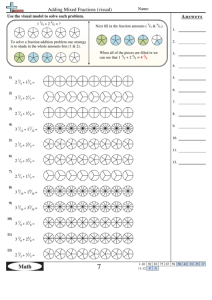 Adding Mixed Fractions Visual Worksheet With Answer Key printable pdf
