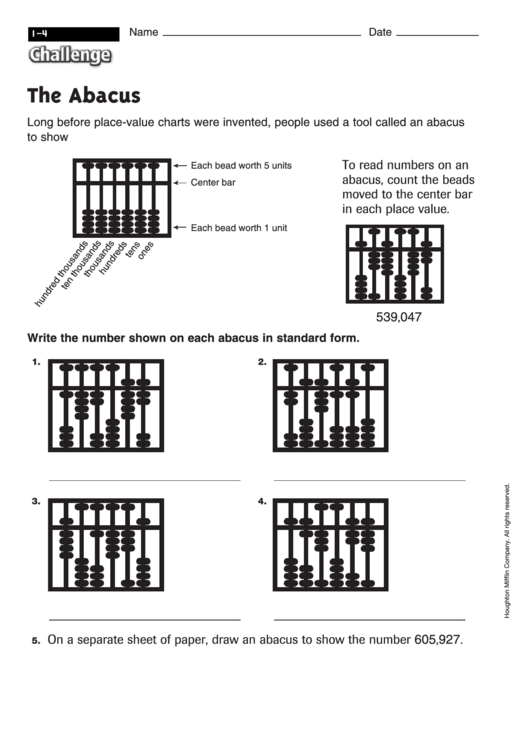 The Abacus Math Worksheet With Answers printable pdf download