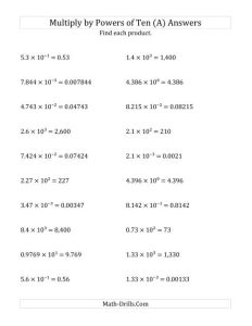 Multiplying Decimals by All Powers of Ten (Exponent Form) (A)