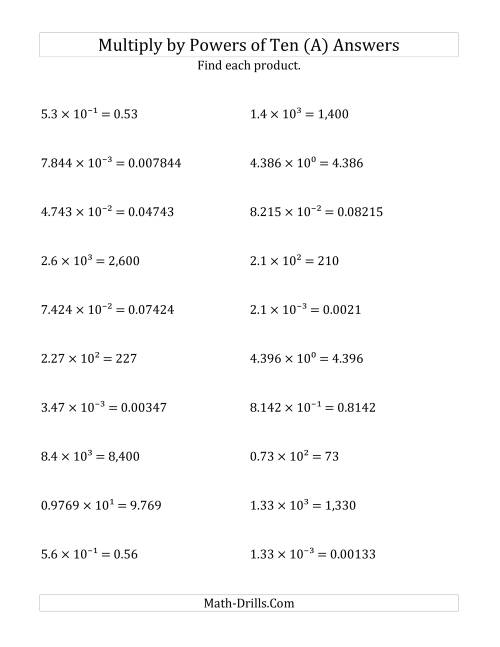 Multiplying Decimals With Exponents Worksheets