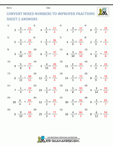 Mixed Improper Fractions Worksheet fifth grade improper fractions and