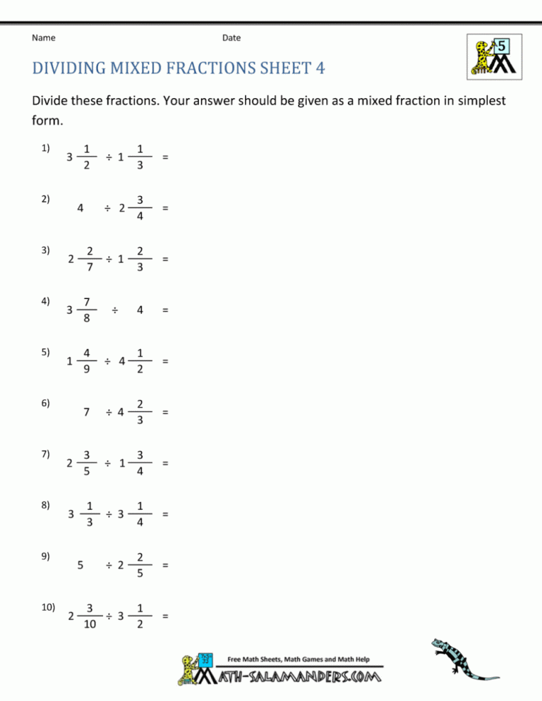 Dividing Fractions By Fractions Worksheet 6Th Grade
