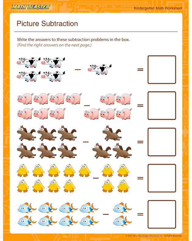 Kindergarten Subtraction Sheet