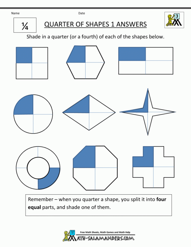 What Fraction Of Each Shape Is Shaded Worksheet