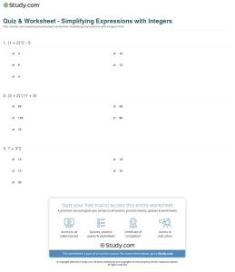 Quiz & Worksheet Simplifying Expressions With Integers Study Free